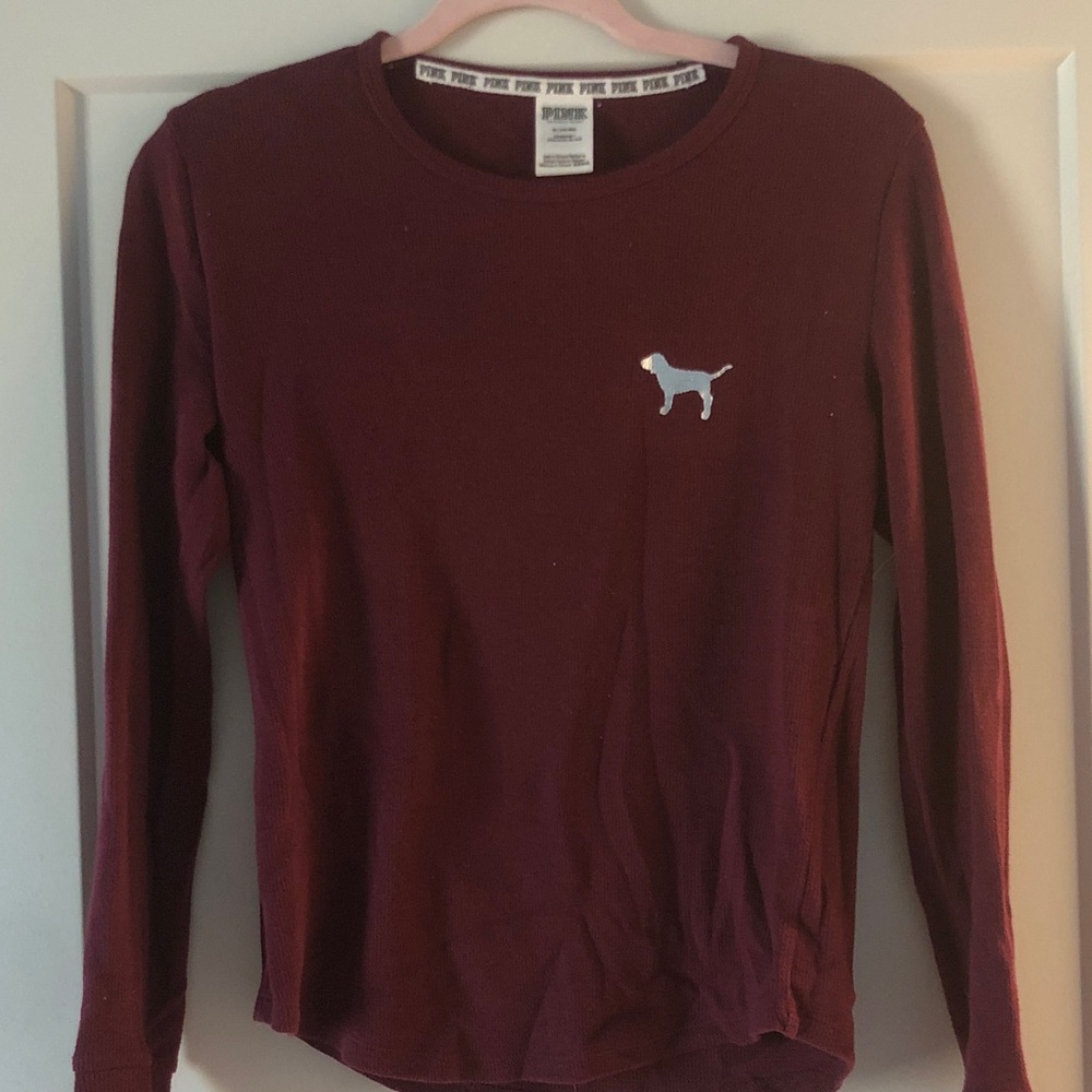 PINK Maroon Long Sleeve Tee with Dog Logo